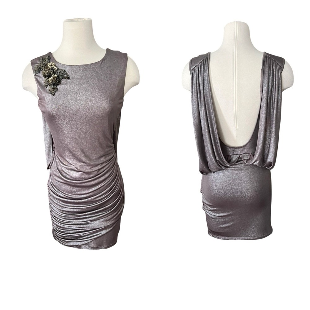 Y2K Lipsy Vintage Retro Cocktail Dress Size 6 Metallic Draped Coquette Party